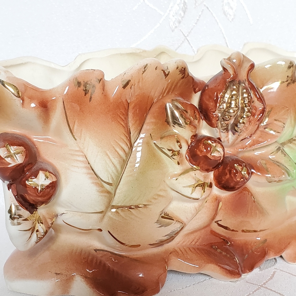 Vintage Autumn Leaves Cookie Candie Bowl Glazed Ceramic Rare Japan Home Decor - Picture 10 of 12